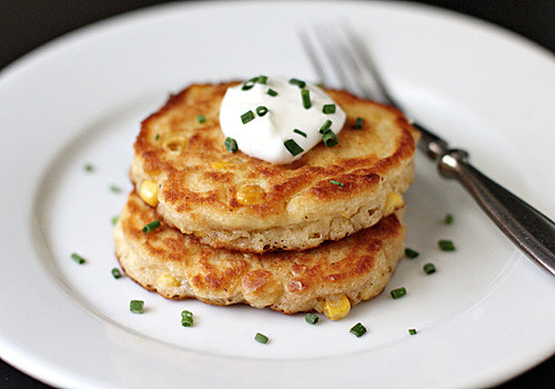 Sour Cream Pancakes
 The Galley Gourmet Corn Pancakes with Sour Cream and Chives