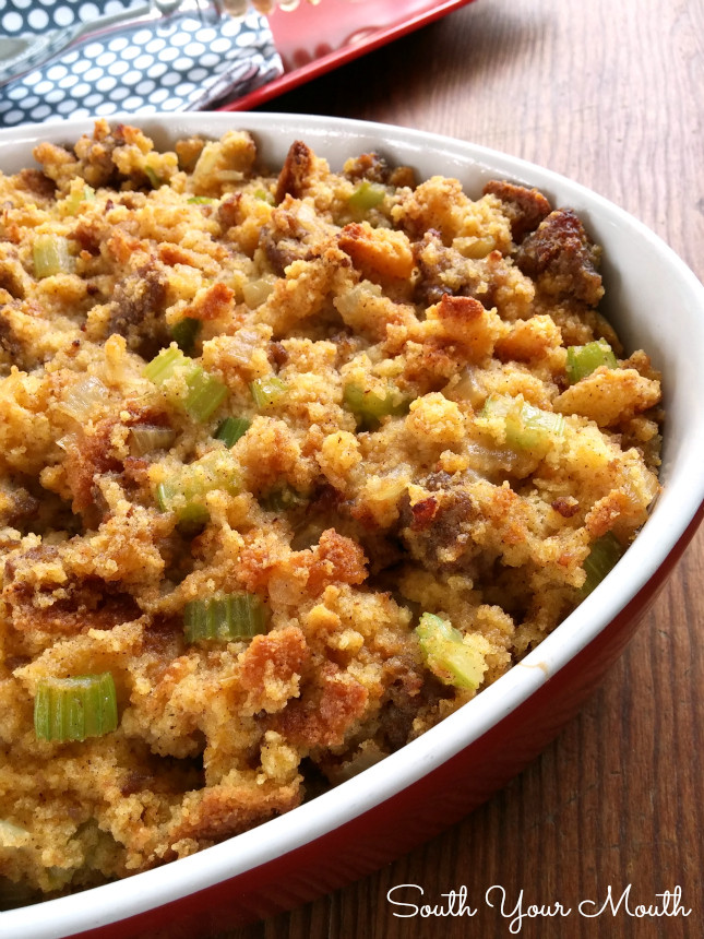 Southern Style Cornbread Dressing
 South Your Mouth Southern Cornbread Dressing with Sausage
