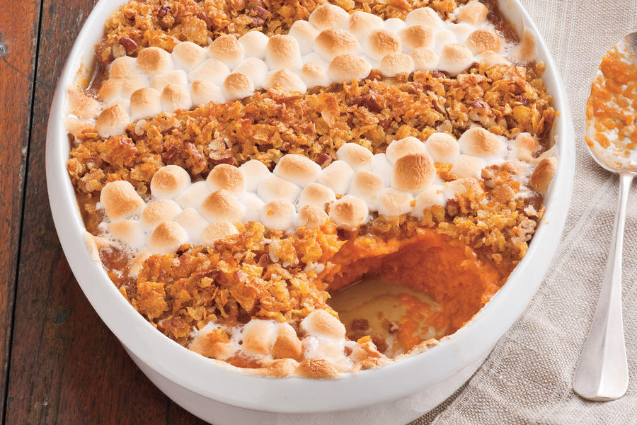 Southern Sweet Potato Casserole Marshmallows
 Cornflake Pecan and Marshmallow Topped Sweet Potato