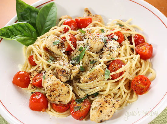 Spaghetti With Chicken
 Spaghetti with Sauteed Chicken and Grape Tomatoes