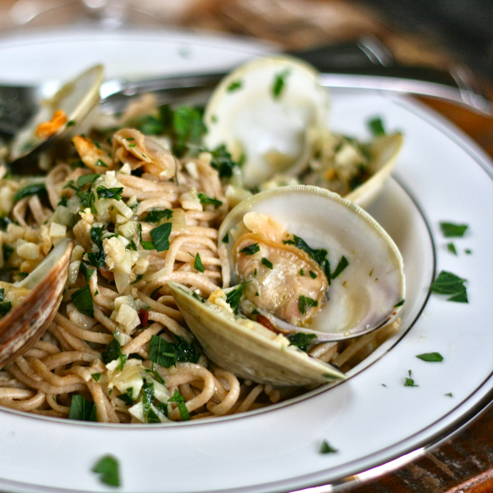 Spaghetti With Clam Sauce
 W is for Whole Wheat homemade Spaghetti with Clam Sauce