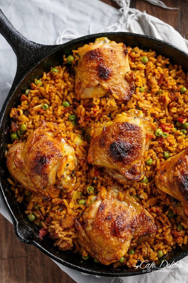 Spanish Chicken And Rice
 e Pan Crispy Spanish Chicken and Rice Arroz Con Pollo