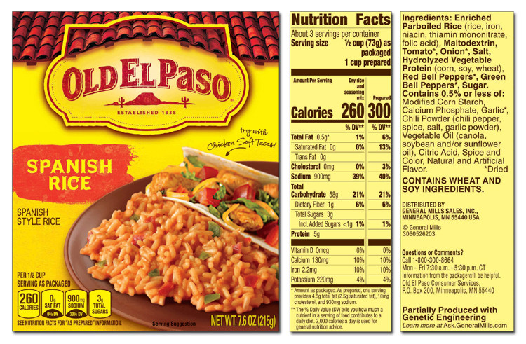 Spanish Rice Calories
 Old El Paso Product List