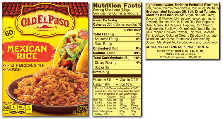 Spanish Rice Calories
 Old El Paso Product List