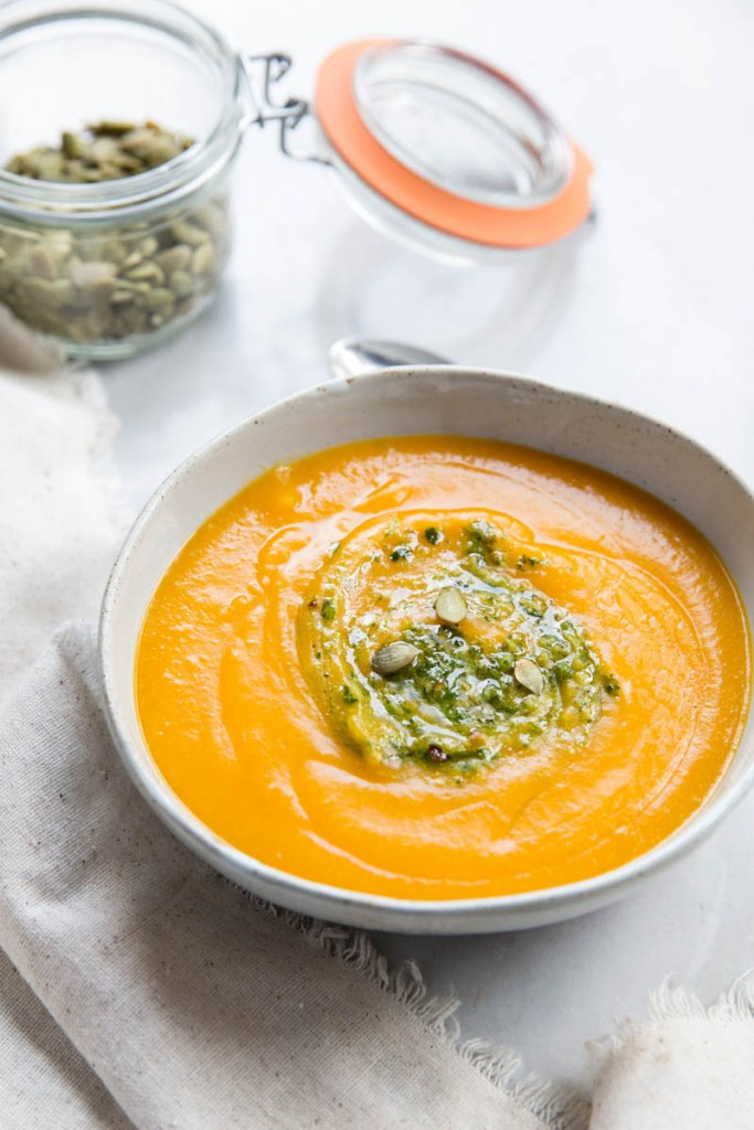 Spicy Butternut Squash Soup
 Spicy Butternut Squash Soup with Pumpkin Seed Pesto
