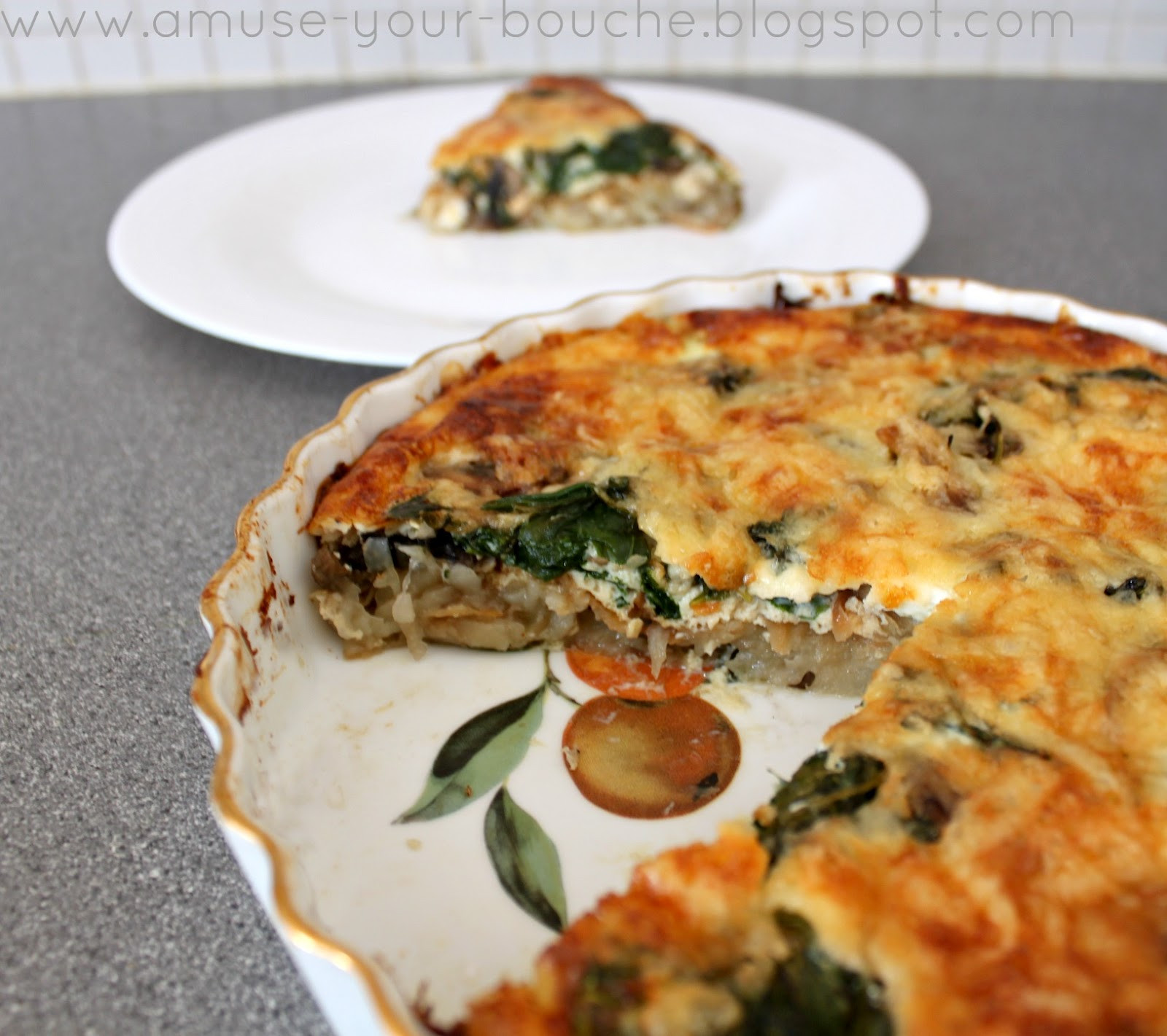 Spinach And Mushroom Quiche
 Spinach and mushroom quiche with potato hash crust Amuse