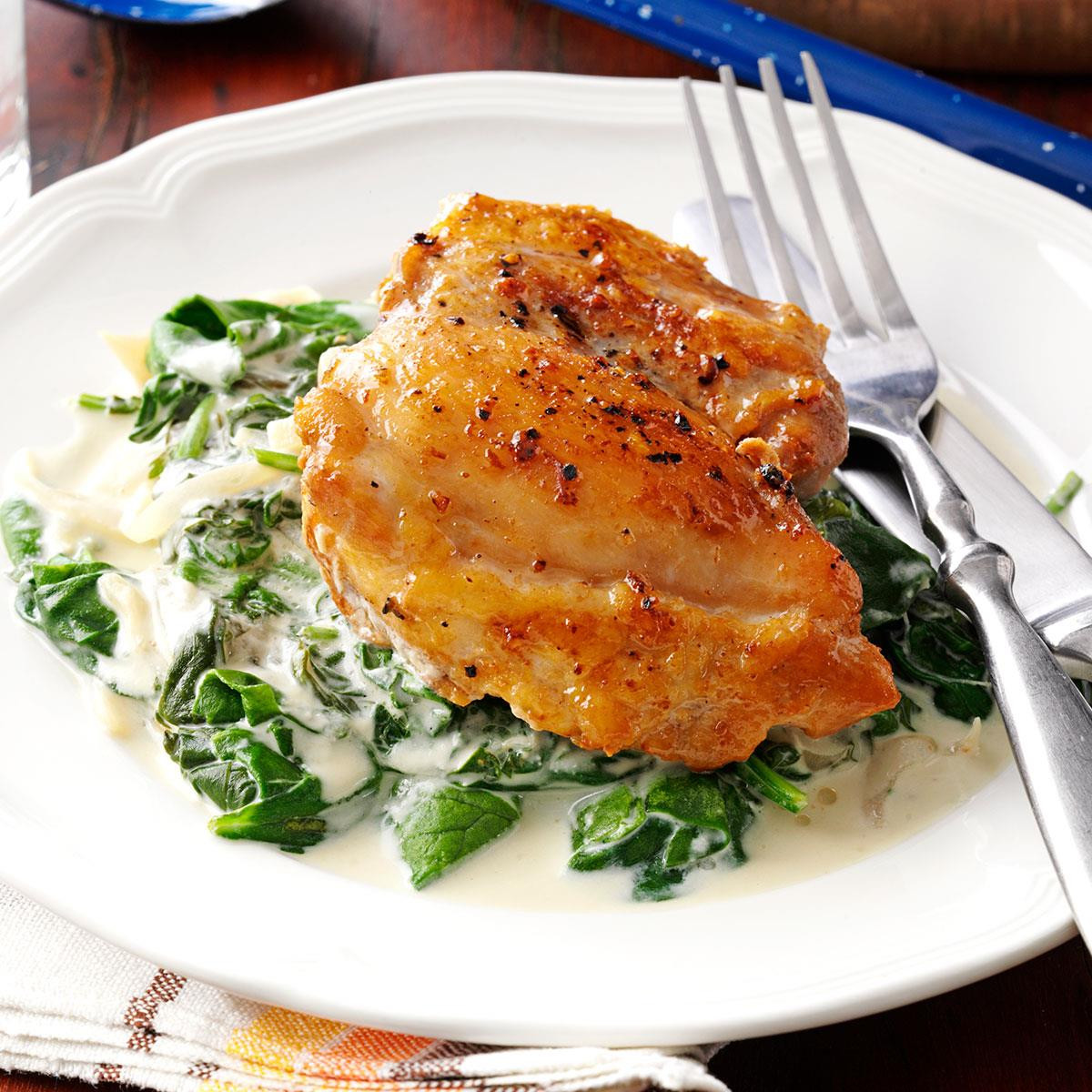 Spinach Dinner Recipes
 Chicken Thighs with Shallots & Spinach Recipe