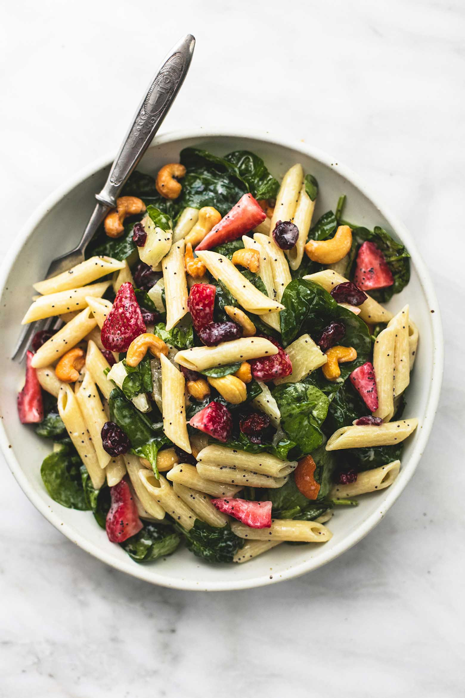 Spinach Pasta Salad
 Strawberry Spinach Pasta Salad with Orange Poppy Seed