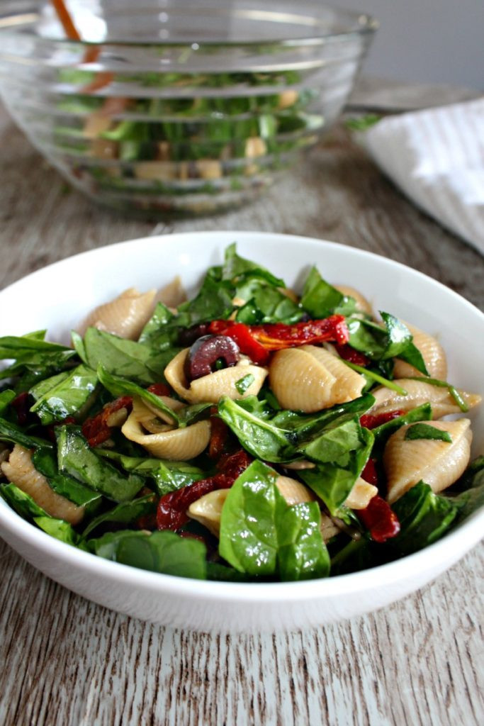 Spinach Pasta Salad
 Pasta Salad with Baby Spinach and Sun Dried Tomatoes