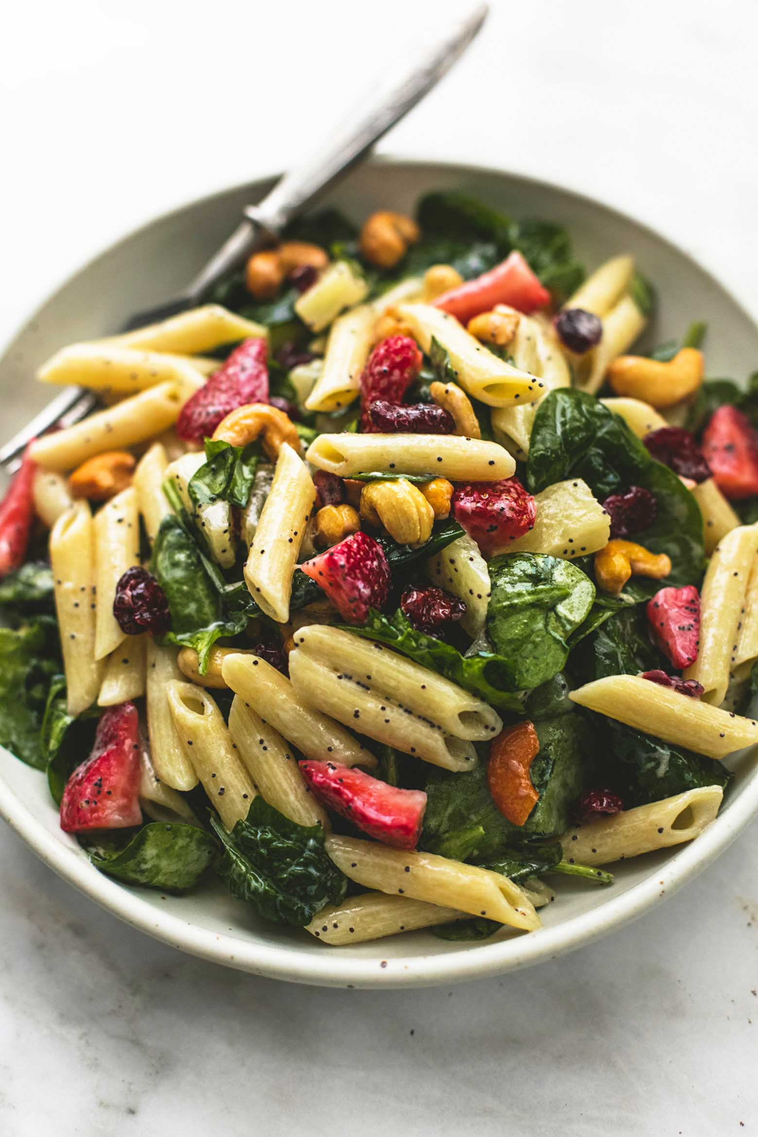 Spinach Pasta Salad
 Strawberry Spinach Pasta Salad with Orange Poppy Seed