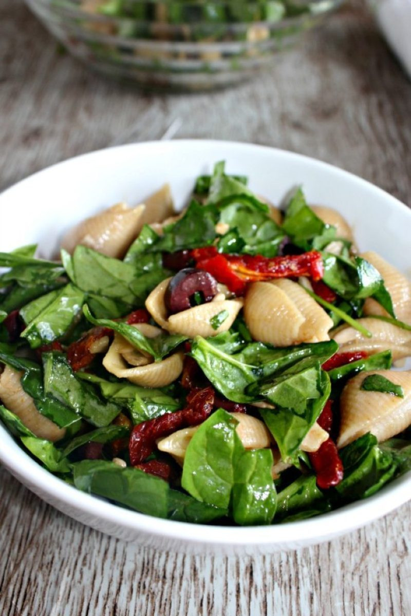 Spinach Pasta Salad
 Pasta Salad with Baby Spinach and Sun Dried Tomatoes