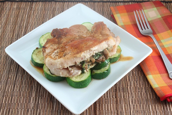 Spinach Stuffed Pork Chops
 Low Carb Roasted Garlic Spinach and Mushroom Stuffed Pork