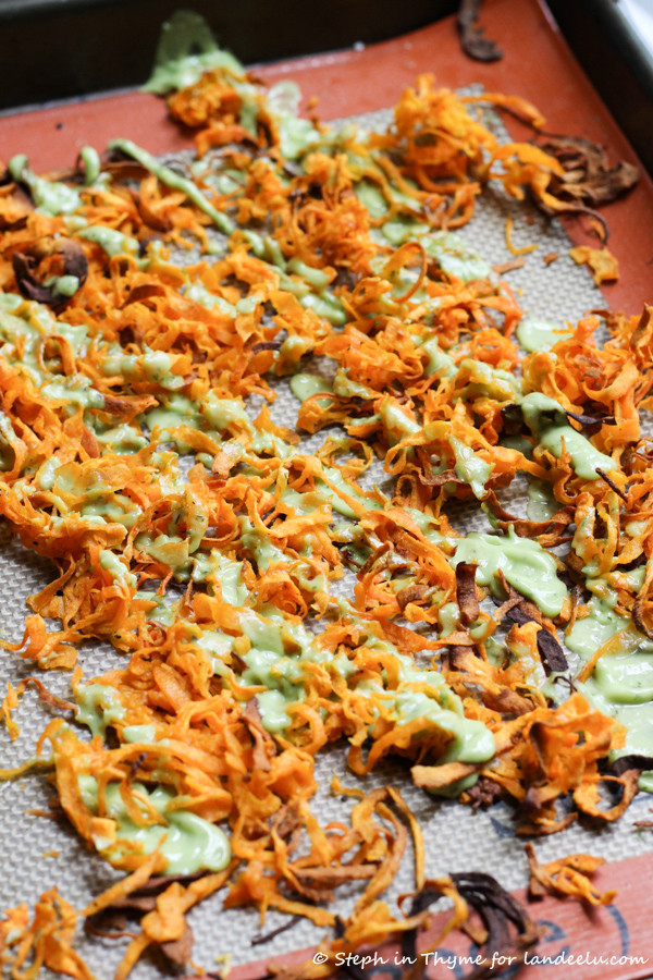 Spiralized Sweet Potato Fries
 Spiralized Sweet Potato Fries with Avocado Dill Sauce