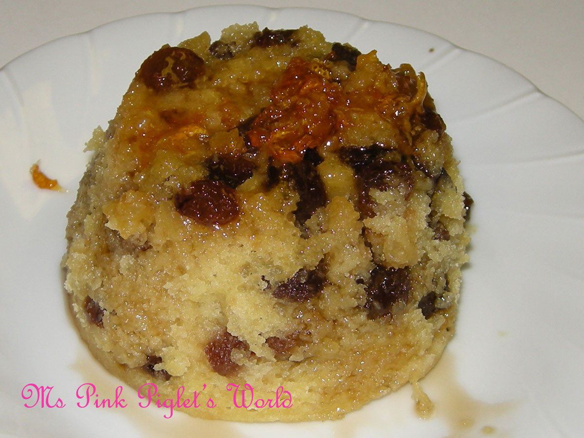 Spotted Dick Dessert
 Ms Pink Piglet s World Orange Sauce Individual Spotted
