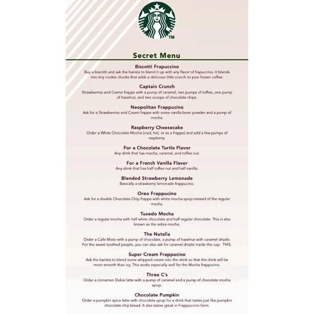 Starbucks Dessert Menu
 Starbucks Secret Menu some Just ask It s awesome