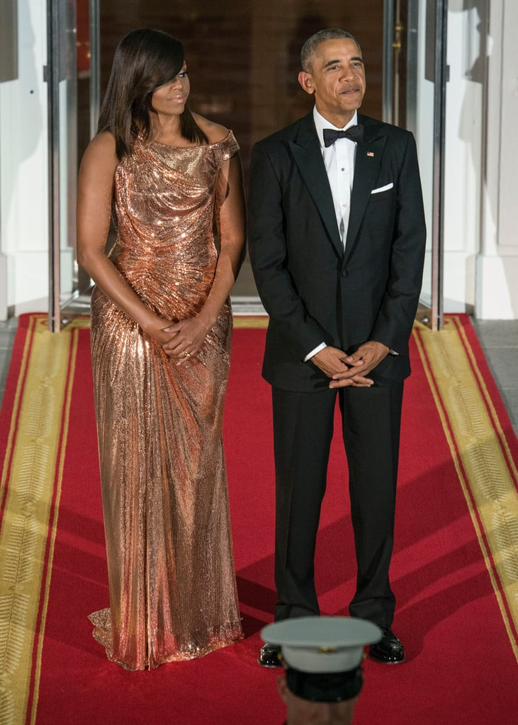 State Dinner 2016
 Michelle Obama s Versace Dress at Italy State Dinner 2016
