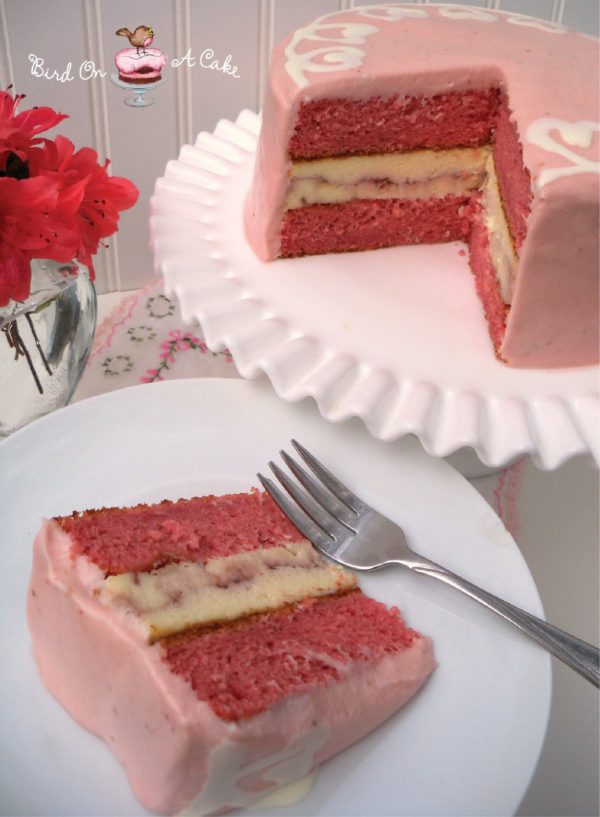 Strawberry Cheesecake Cake
 Bird A Cake Strawberry Swirl Cheesecake Cake