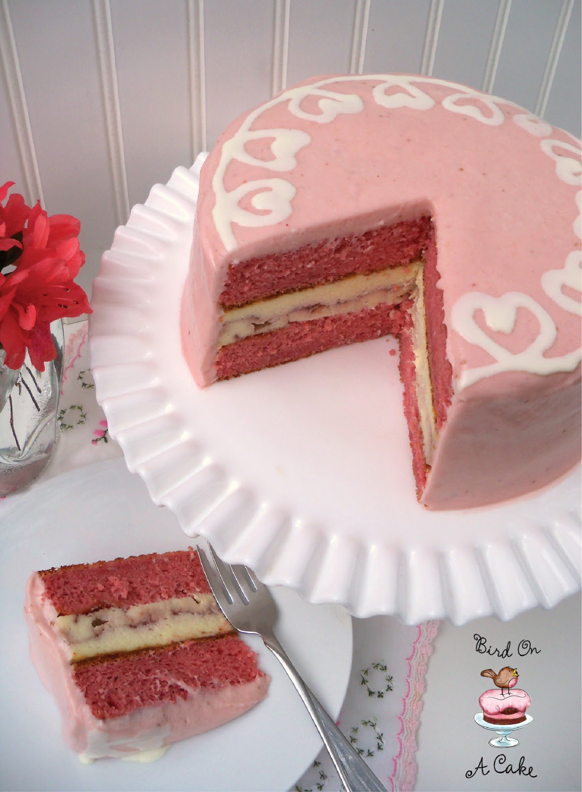 Strawberry Cheesecake Cake
 Bird A Cake Strawberry Swirl Cheesecake Cake