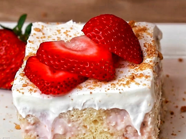 Strawberry Cheesecake Poke Cake
 Tasty Food Strawberry Cheesecake Poke Cake