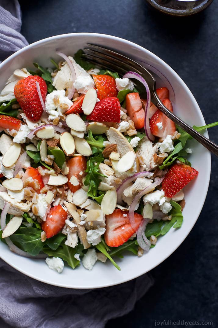 Strawberry Chicken Salad
 Farro Arugula Strawberry Chicken Salad