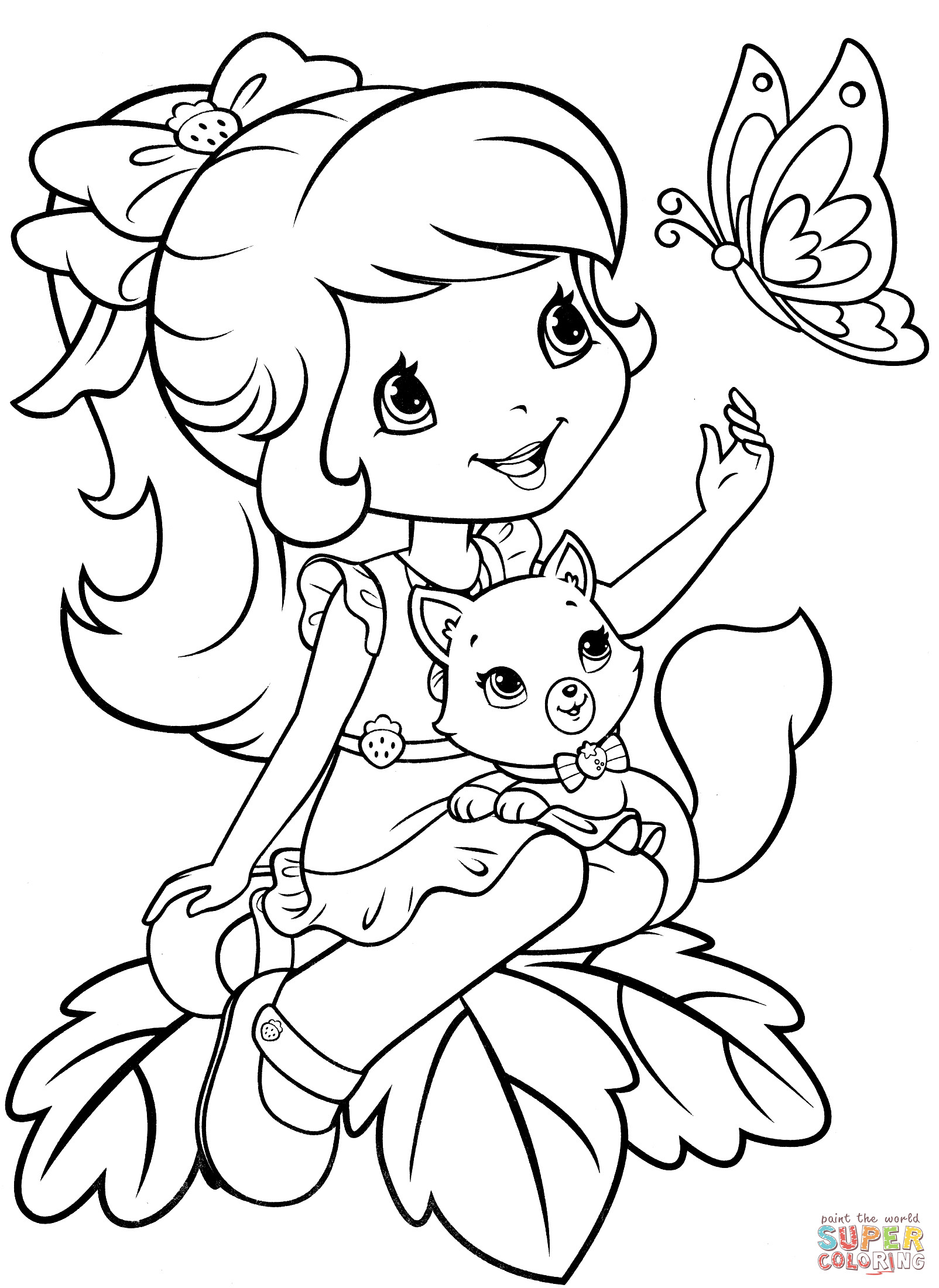 Strawberry Shortcake Coloring Page
 Strawberry Shortcake with Custard and Butterfly coloring