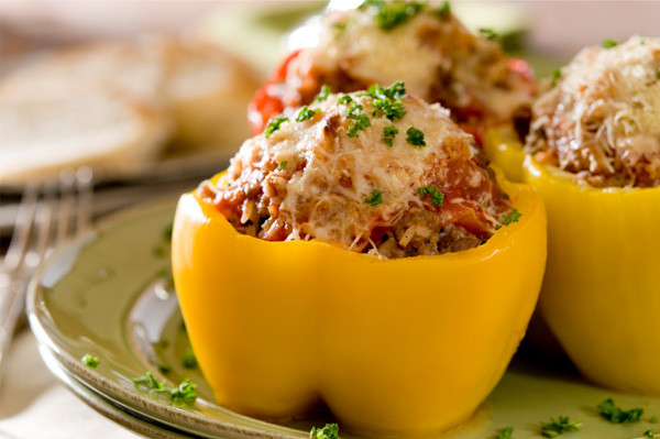 Stuffed Peppers With Ground Beef
 Sunday dinner Bell peppers stuffed with couscous and