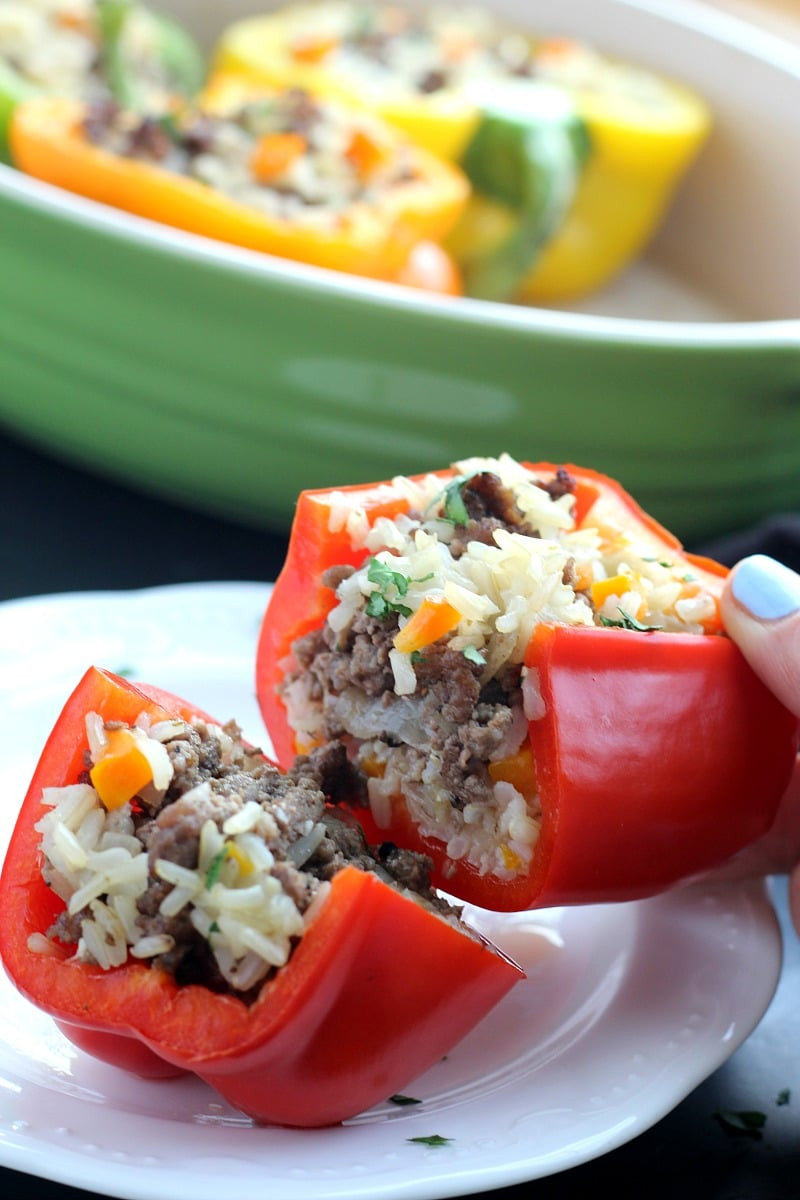 Stuffed Peppers With Ground Beef
 Ground Beef & Brown Rice Stuffed Peppers