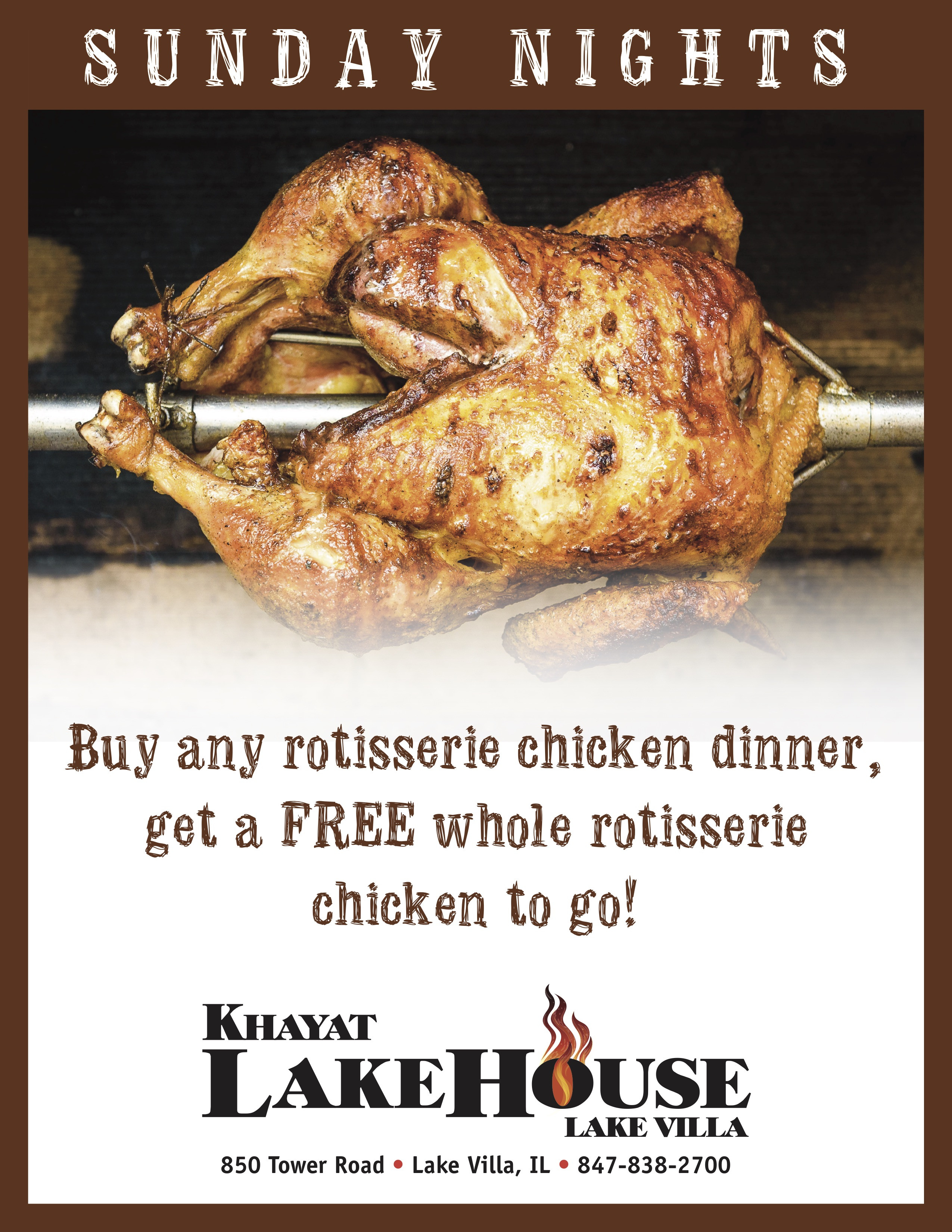 Sunday Dinner Specials
 Rotisserie Chicken Sunday Dinner Special LakeHouse Lake