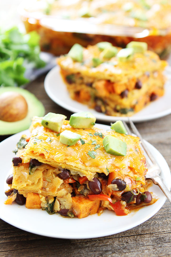 Sweet Potato And Black Bean Enchiladas
 Stacked Sweet Potato and Black Bean Enchiladas