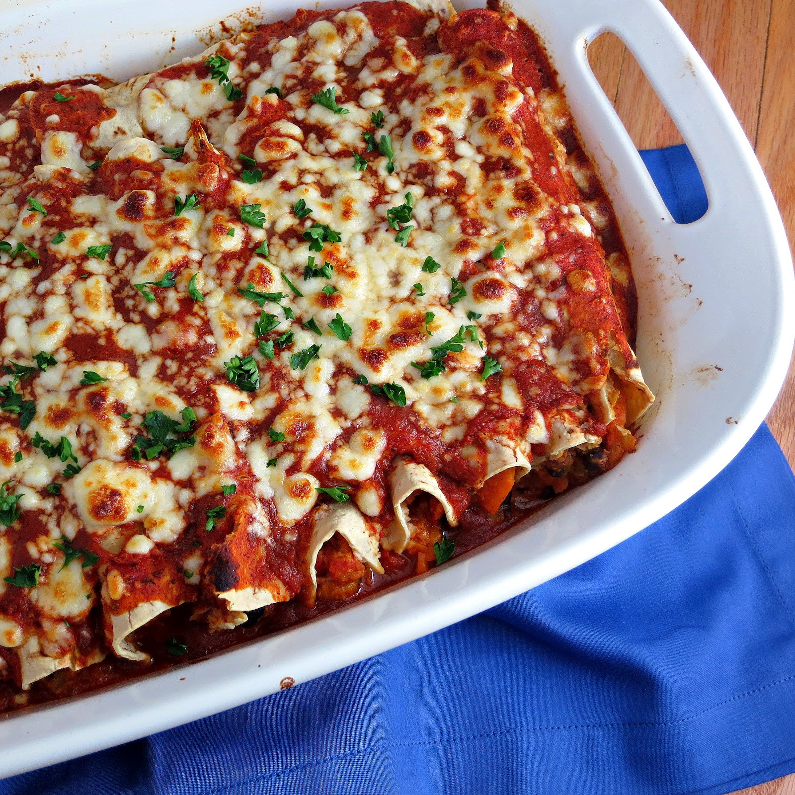 Sweet Potato And Black Bean Enchiladas
 Sweet Potato and Black Bean Enchiladas