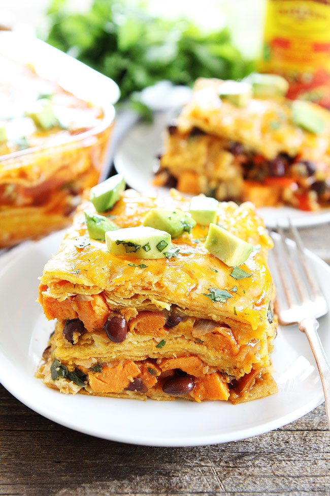 Sweet Potato And Black Bean Enchiladas
 Stacked Sweet Potato and Black Bean Enchiladas