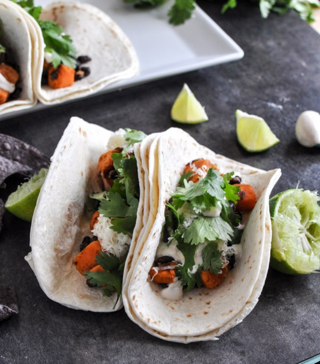 Sweet Potato And Black Bean Tacos
 Smoky Sweet Potato and Black Bean Tacos with Chipotle Lime