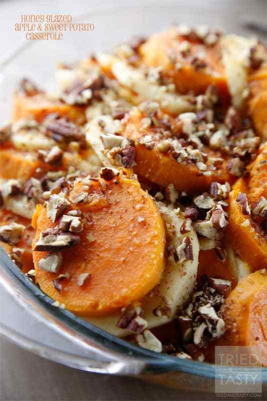 Sweet Potato Apple Cassarole
 Honey Glazed Apple & Sweet Potato Casserole