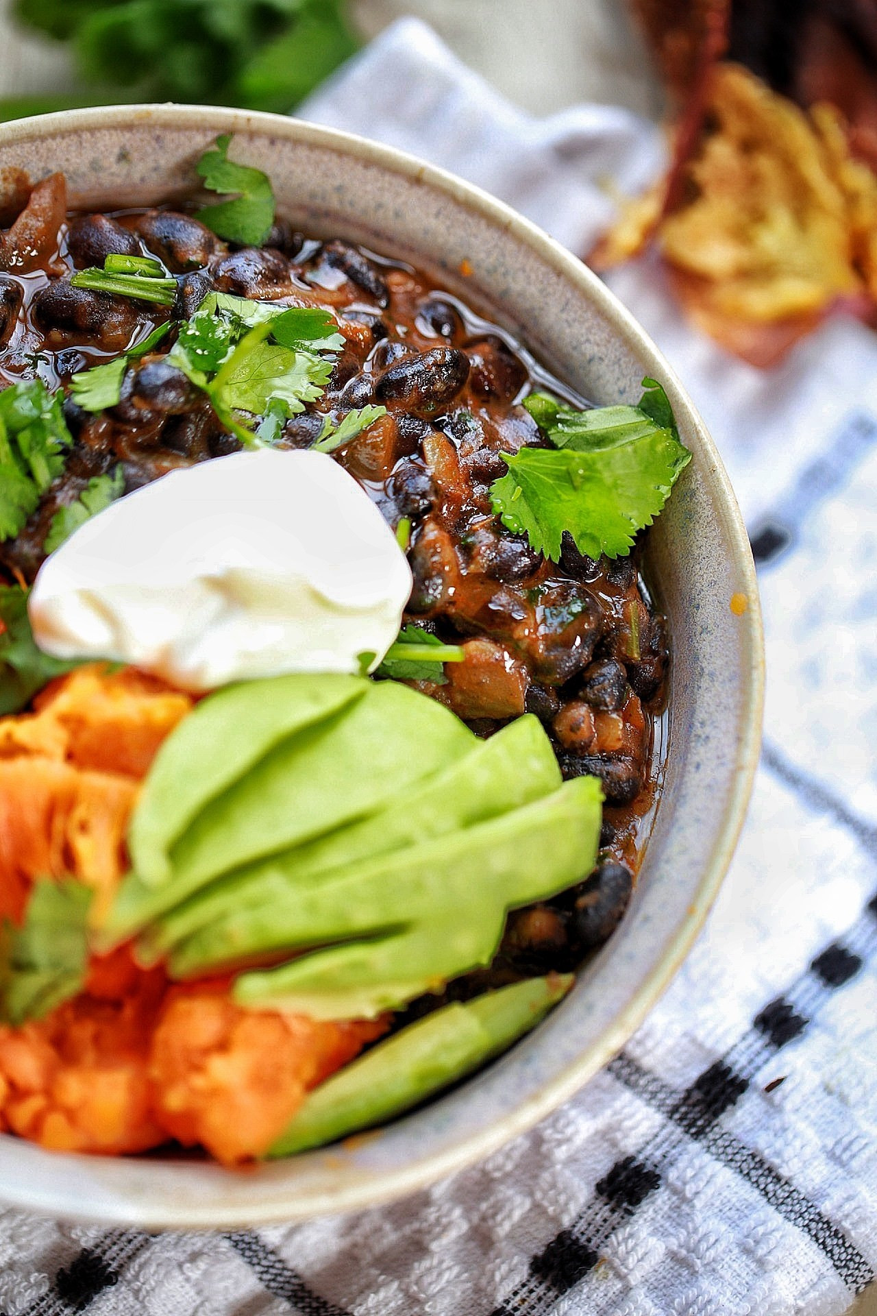 Sweet Potato Bowl
 Cuban Black beans and baked sweet potato bowl