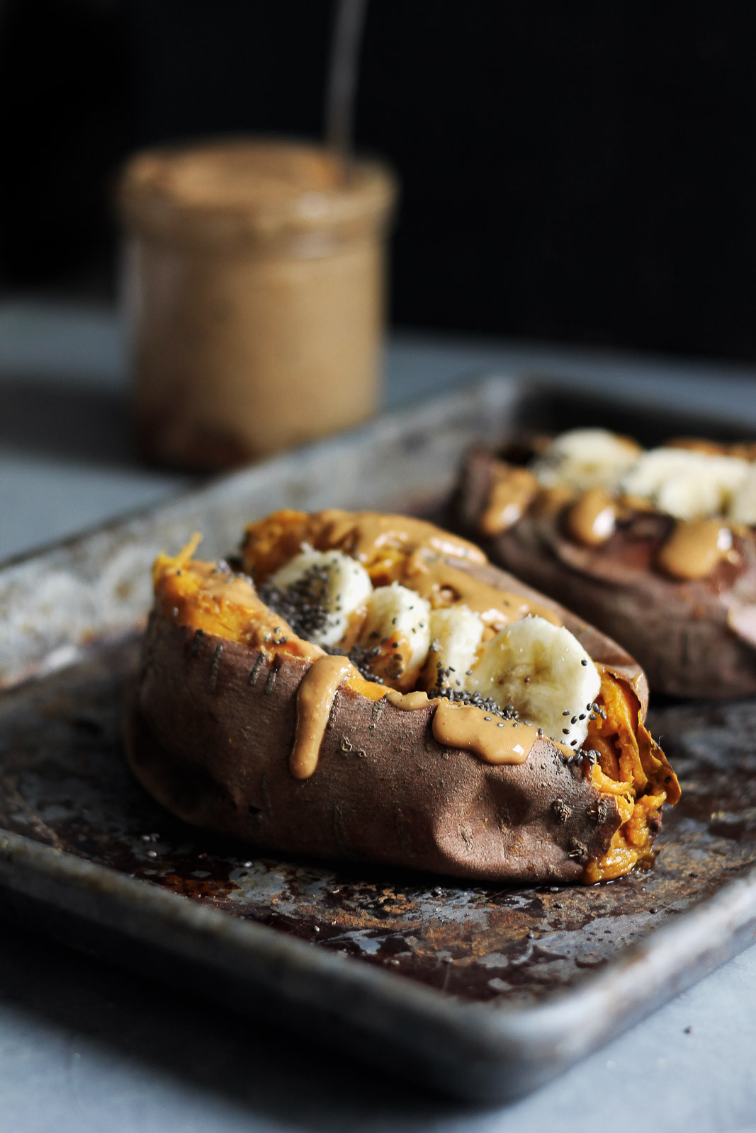 Sweet Potato Breakfast
 Breakfast Baked Sweet Potatoes with Almond Butter