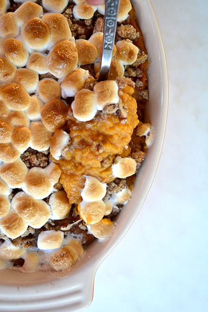 Sweet Potato Casserole With Marshmallows And Pecans
 Sweet Potato Casserole with a Marshmallow & Pecan Crunch