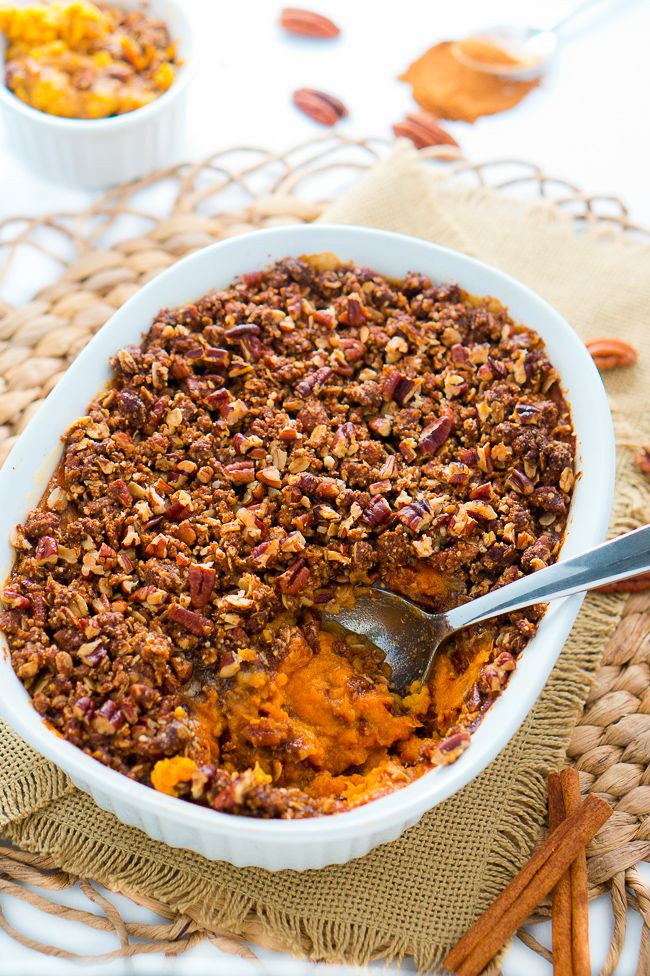 Sweet Potato Casserole With Pecans
 sweet potato souffle with pecan topping