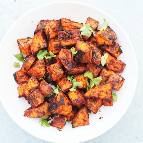 Sweet Potato Cubes
 Mexican Roasted Sweet Potato Cubes Vegan Easy Peasy Foo