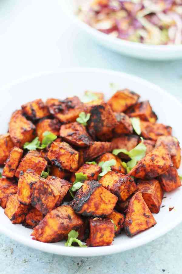 Sweet Potato Cubes
 Mexican Roasted Sweet Potato Cubes Vegan Easy Peasy Foo