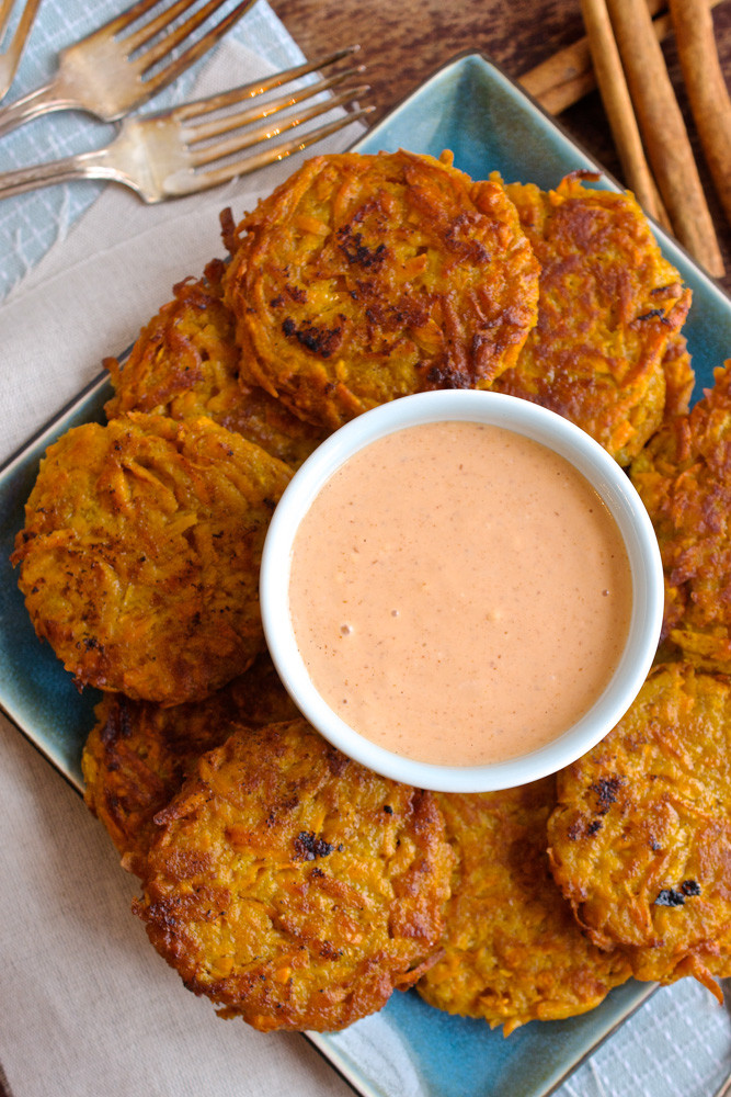 Sweet Potato Fritters
 Sweet Potato Fritters with Sriracha Mayo Ciao Chow Bambina