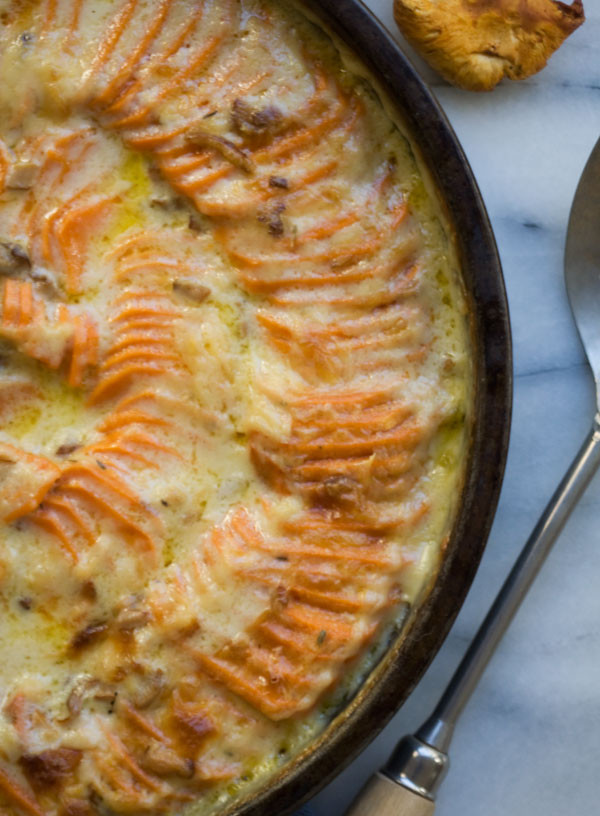 Sweet Potato Gratin
 Sweet Potato Gratin with Chantrelles and té – A Cozy