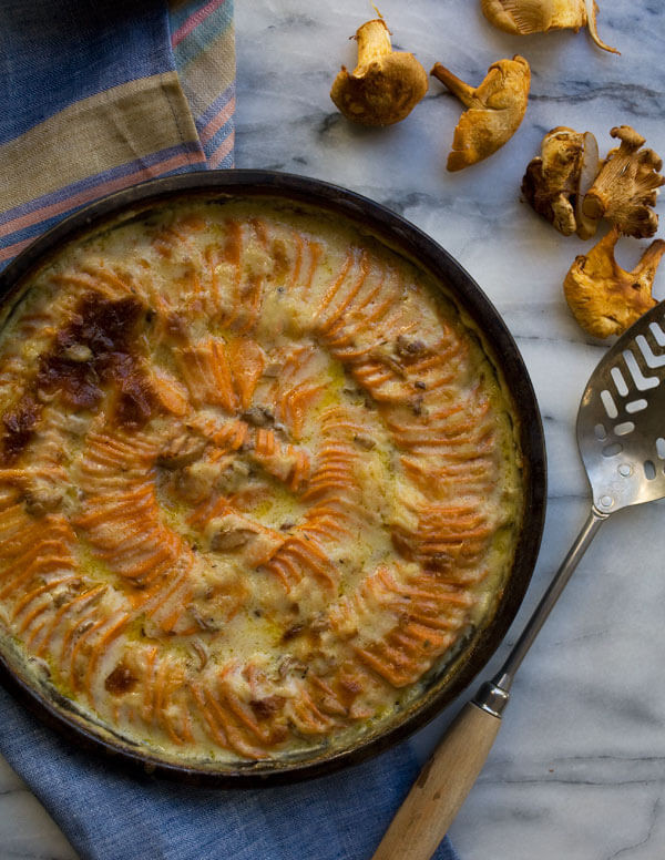 Sweet Potato Gratin
 Sweet Potato Gratin with Chantrelles and té – A Cozy