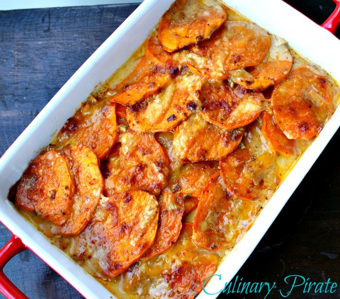 Sweet Potato Gratin
 Savory makeover for a Thanksgiving classic Sweet Potato