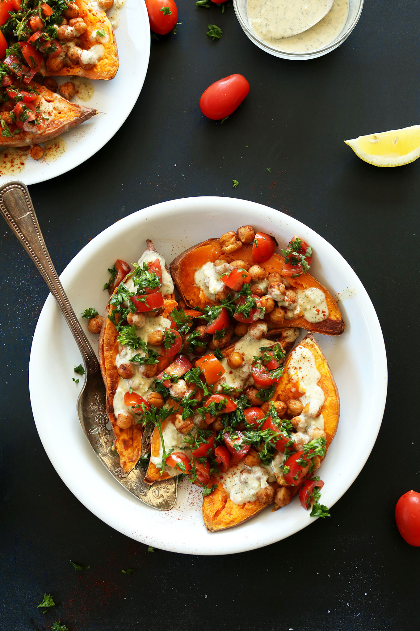 Sweet Potato Meals
 Mediterranean Baked Sweet Potatoes