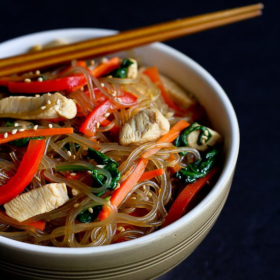 Sweet Potato Noodles
 Asian Sweet Potato Noodles Recipe with Chicken & Ve ables