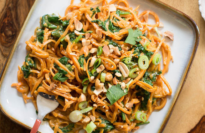 Sweet Potato Noodles
 20 Minute Sweet Potato Noodles with Spinach Kitchen Treaty