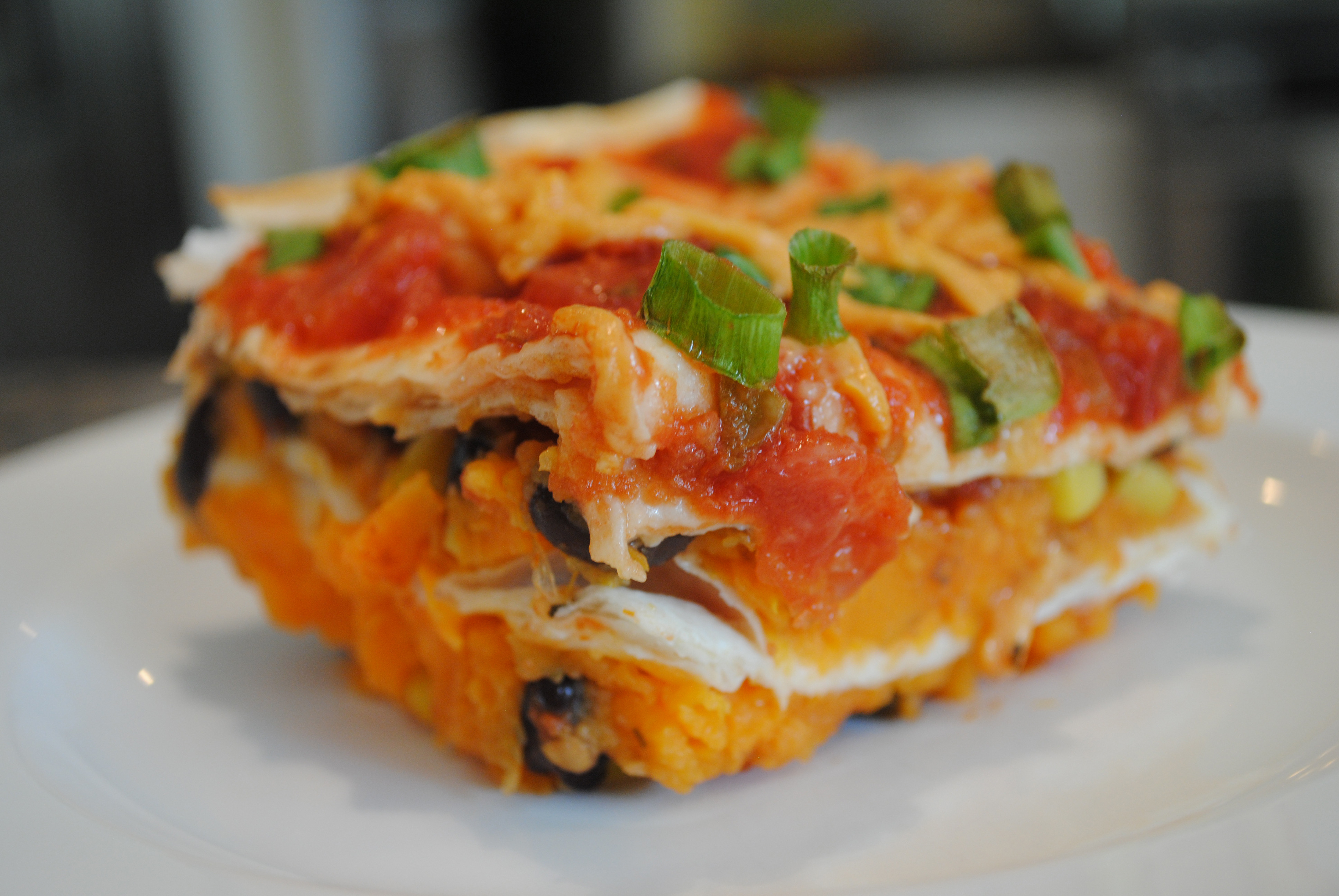 Sweet Potato Recipes Vegan
 Layered Sweet Potato Enchilada Casserole