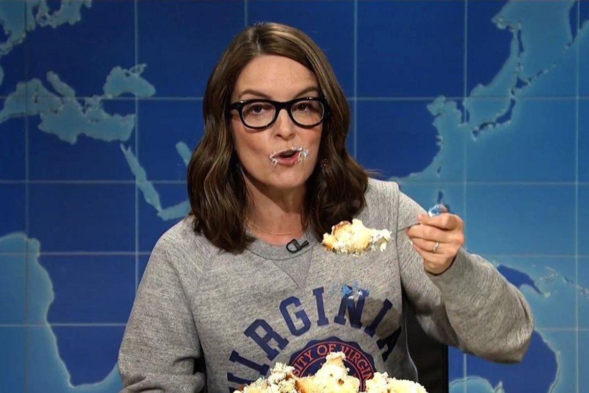 Tina Fey Sheet Cake
 Tina Fey eating sheet cake on Saturday Night Live’s