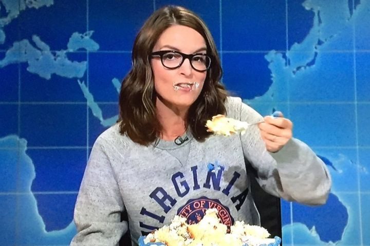 Tina Fey Sheet Cake
 WATCH Tina Fey Returns to SNL to Stress Eat Over US