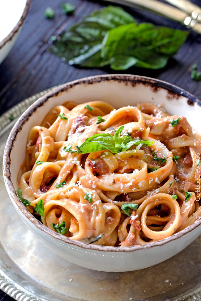 Tomato Alfredo Sauce
 Lightened Up Sun dried Tomato Fettuccine Alfredo